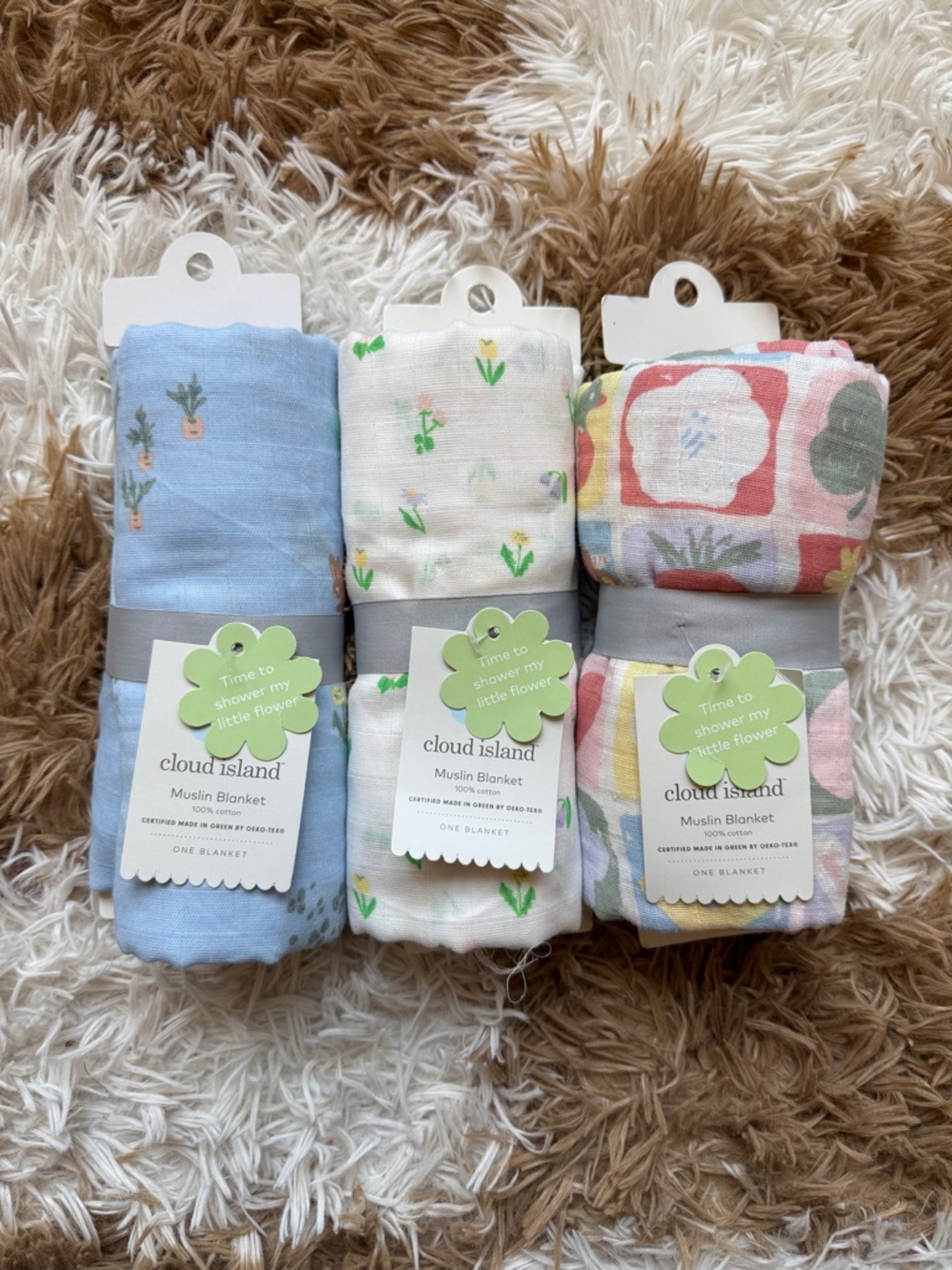 cloud island Muslin Baby Blanket Set - Blue, White, Multicolor Prints